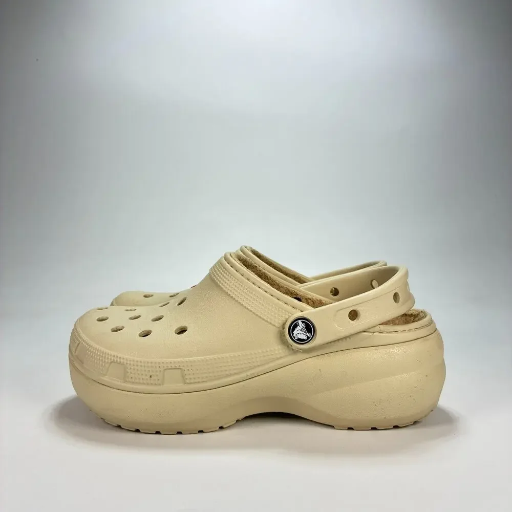 Crocs Classic Lined Clog Bone Comfort Faux Fur Lining Shoes 207938 Womens Size 8